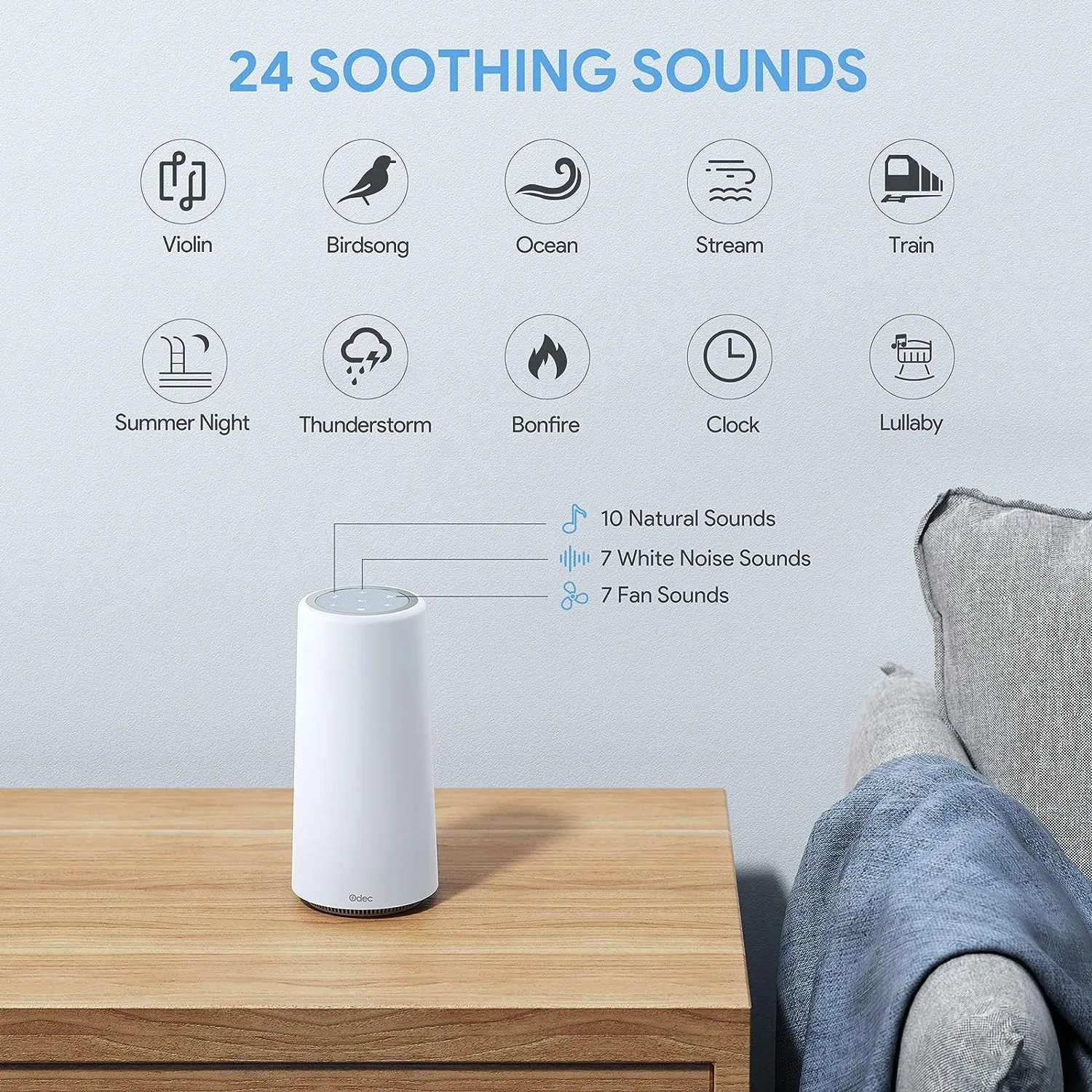 2-in-1 White Sound Machine & Dimmable Table Lamp with 24 Soothing Sounds   Touch Controls