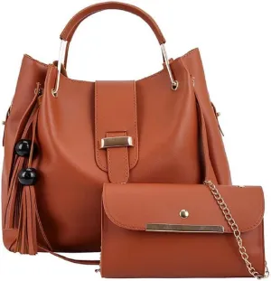 2-PC Purses and Handbags for Women Shoulder Tote Bags Top-handle Bags Satchel with Tassle Grey