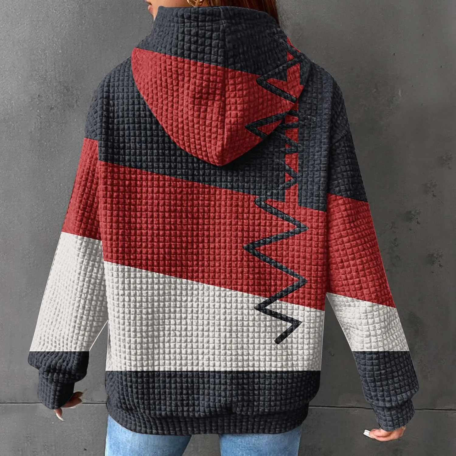 2024 Womens Waffle Hoodies Multicolored Casual Trendy Sweatshirt with Drawstring Hood Long Sleeve Pullover Sweater