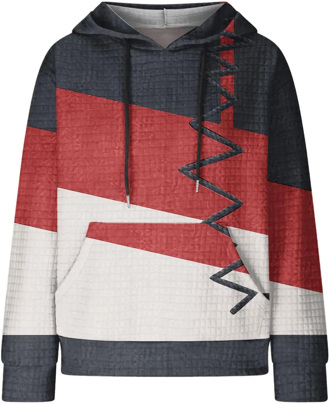 2024 Womens Waffle Hoodies Multicolored Casual Trendy Sweatshirt with Drawstring Hood Long Sleeve Pullover Sweater