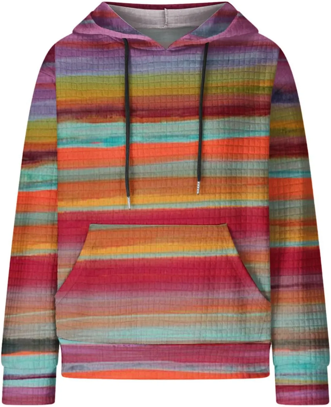 2024 Womens Waffle Hoodies Multicolored Casual Trendy Sweatshirt with Drawstring Hood Long Sleeve Pullover Sweater