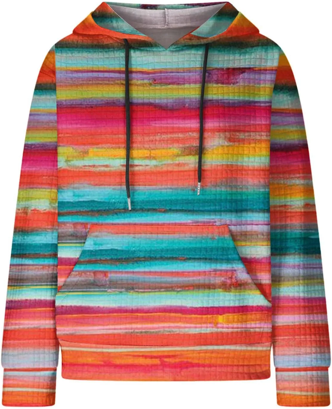 2024 Womens Waffle Hoodies Multicolored Casual Trendy Sweatshirt with Drawstring Hood Long Sleeve Pullover Sweater