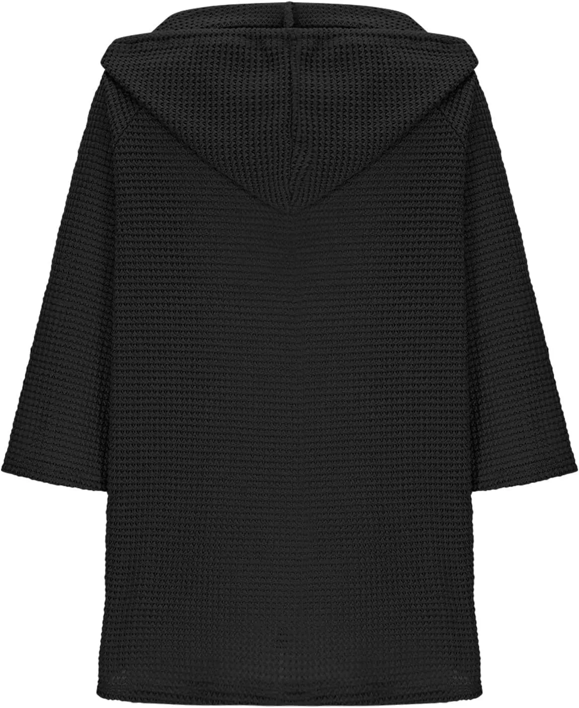 3/4 Length Sleeve Spring Tops for Women 2025 Waffle Knit Hooded Shirts Drawstring Buttons V Neck Blouses Comfy Clothes