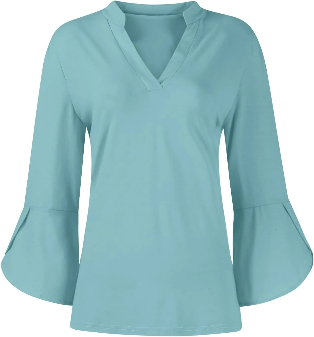 3/4 Length Sleeve Womens Tops V Neck Spring Outfits 2025 Trendy Petal Bell Sleeve Fitted Tunics Tops Shirts