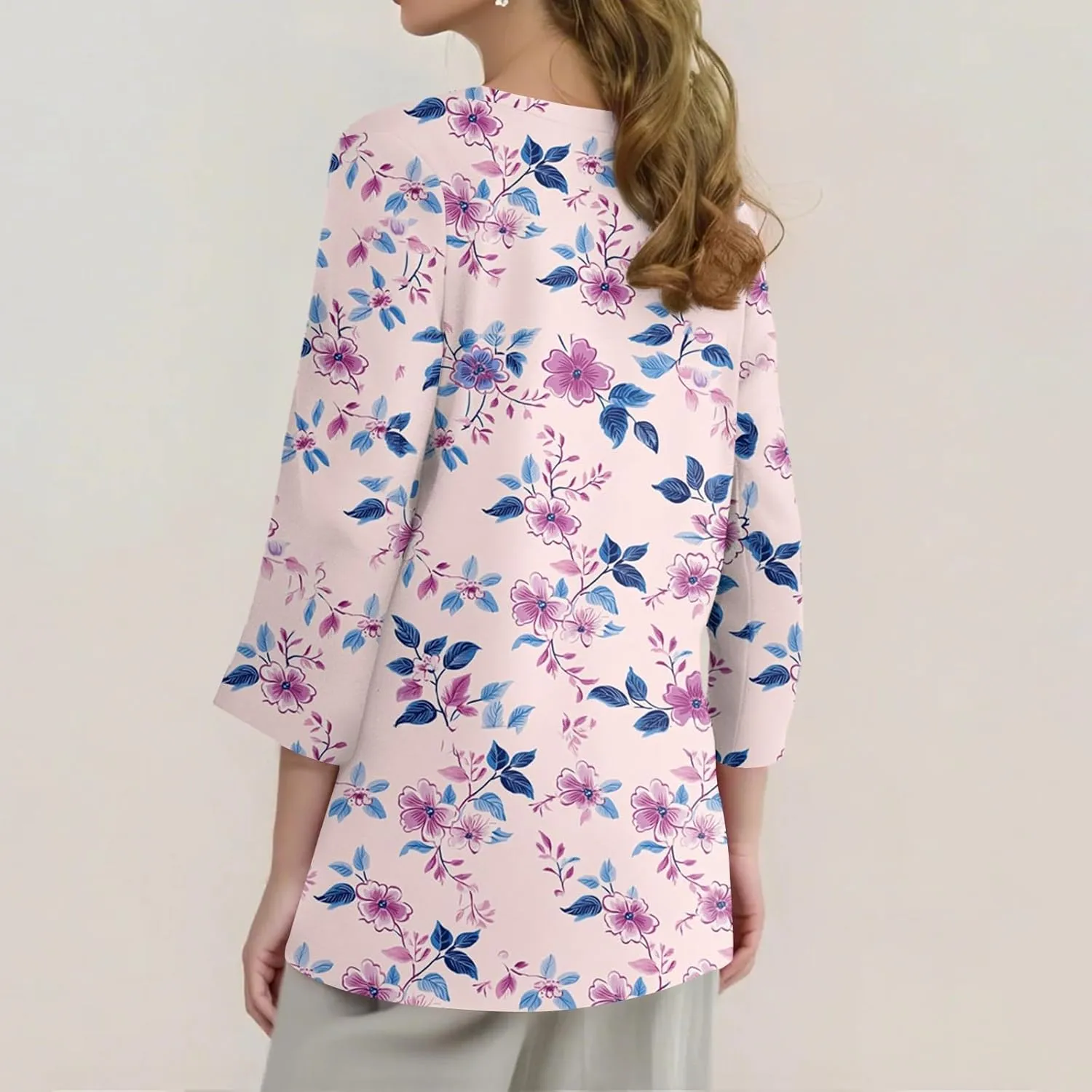 3/4 Sleeve Tops for Women 2025 Summer Casual Scoop Neck Boho Floral Tops for Women Business Work Blouses