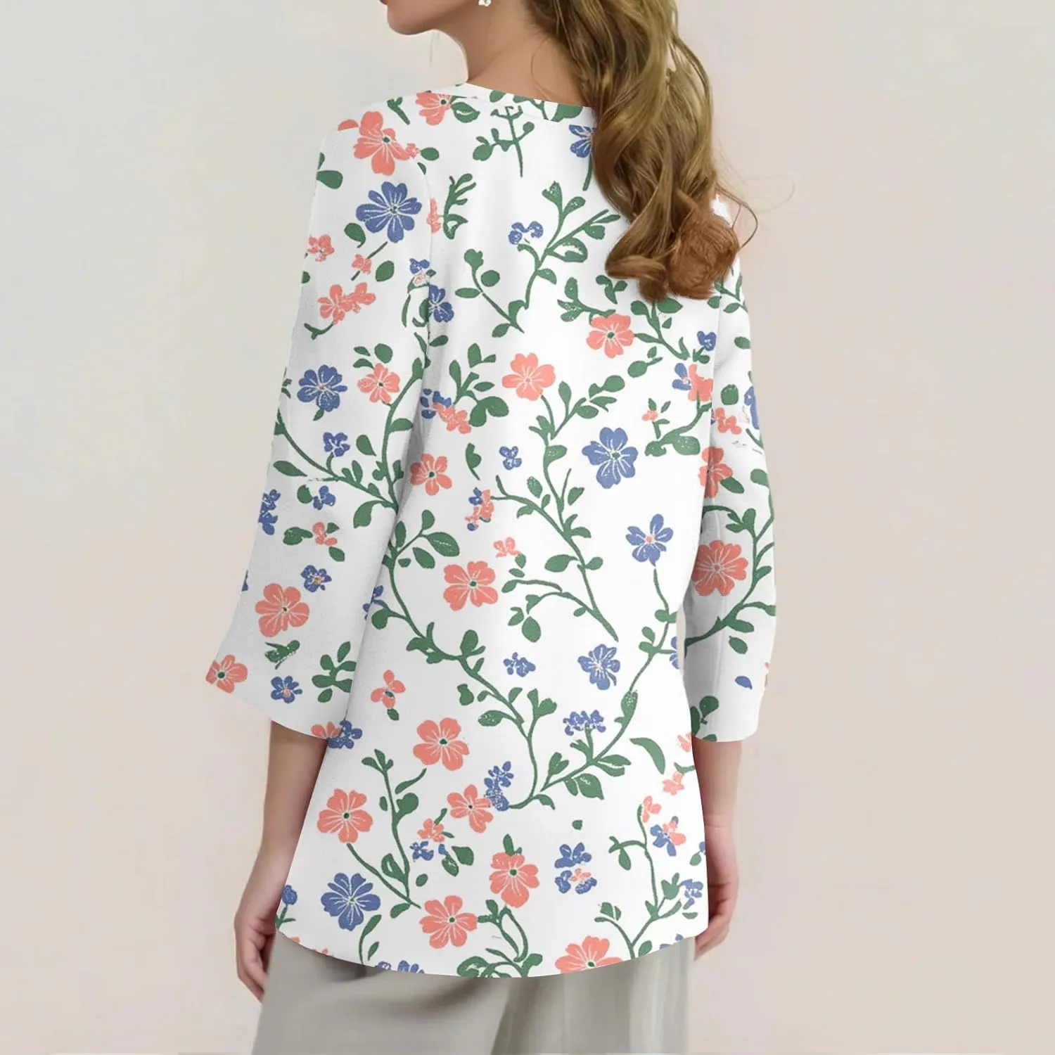 3/4 Sleeve Tops for Women 2025 Summer Casual Scoop Neck Boho Floral Tops for Women Business Work Blouses