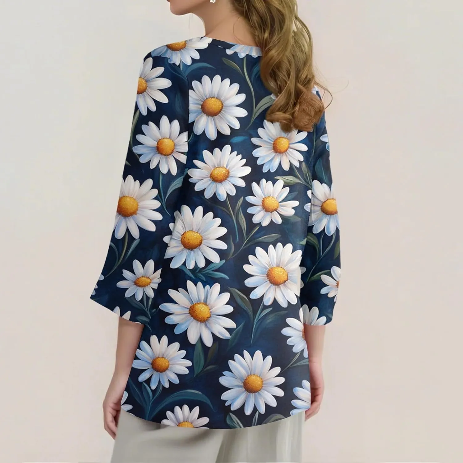 3/4 Sleeve Tops for Women 2025 Summer Casual Scoop Neck Boho Floral Tops for Women Business Work Blouses