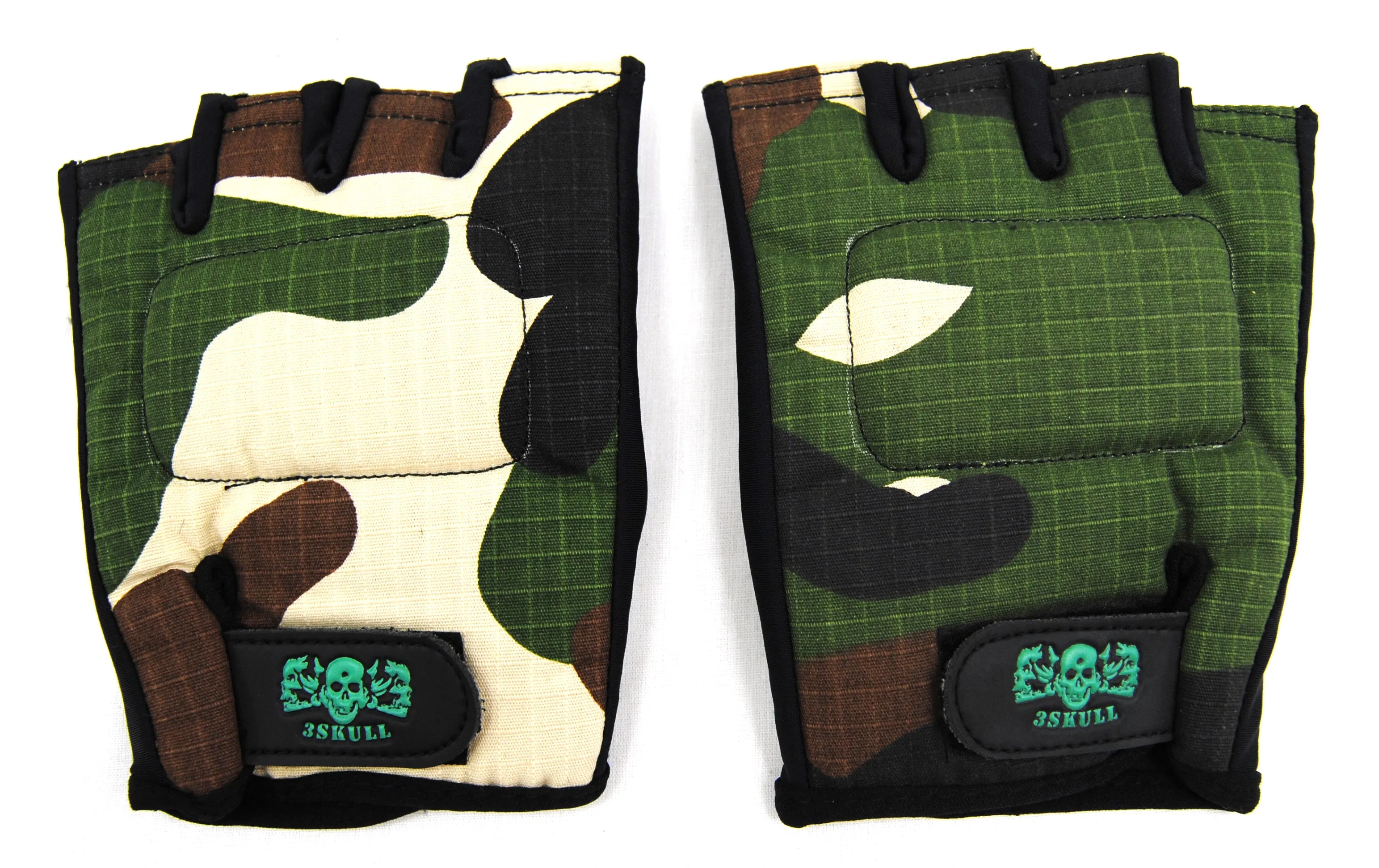 3Skull Soft Back Half Finger Gloves Woodland - Large