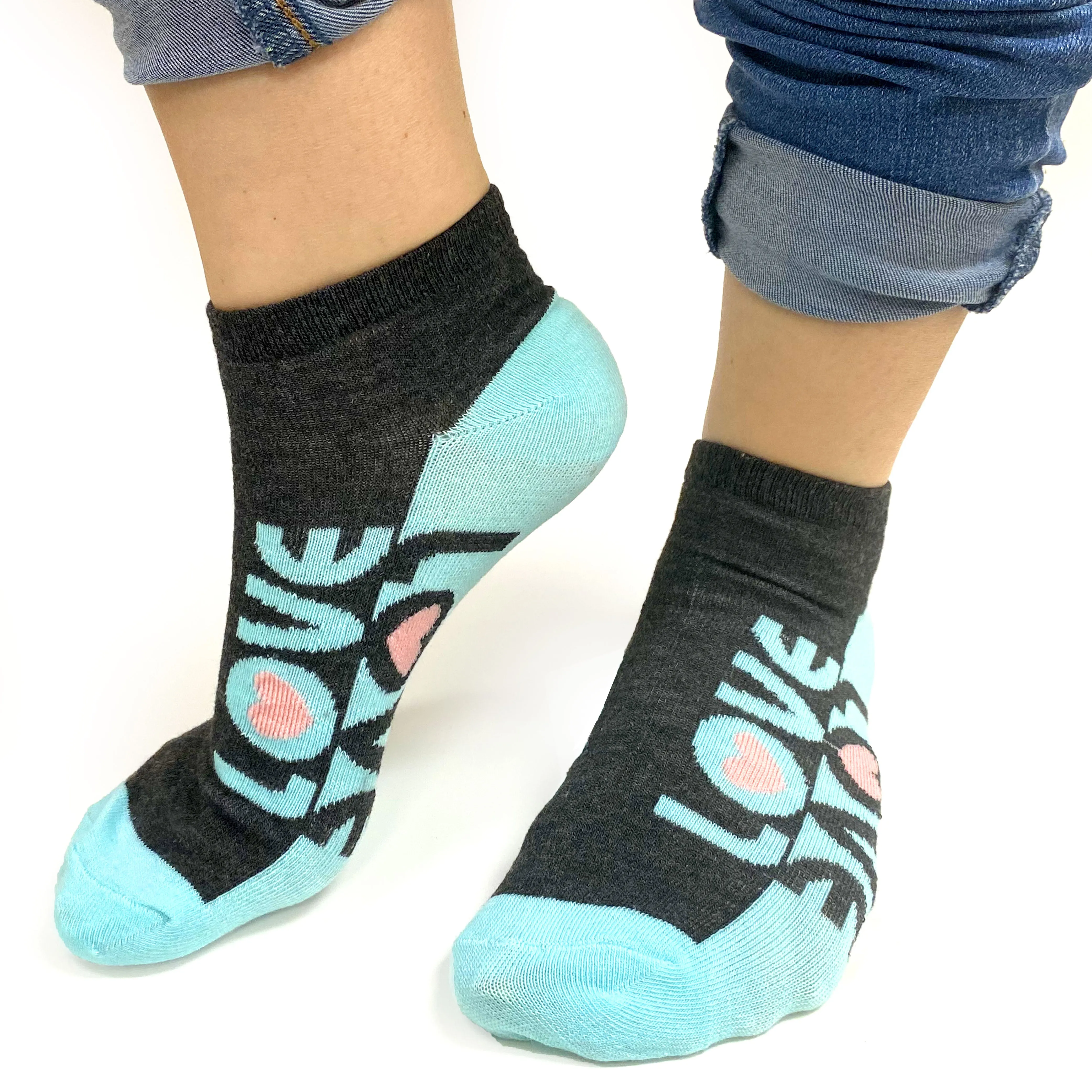 6 Pairs Women's Girls Love Ankle Socks Low Cut Cotton Colorful Casual Size 9-11