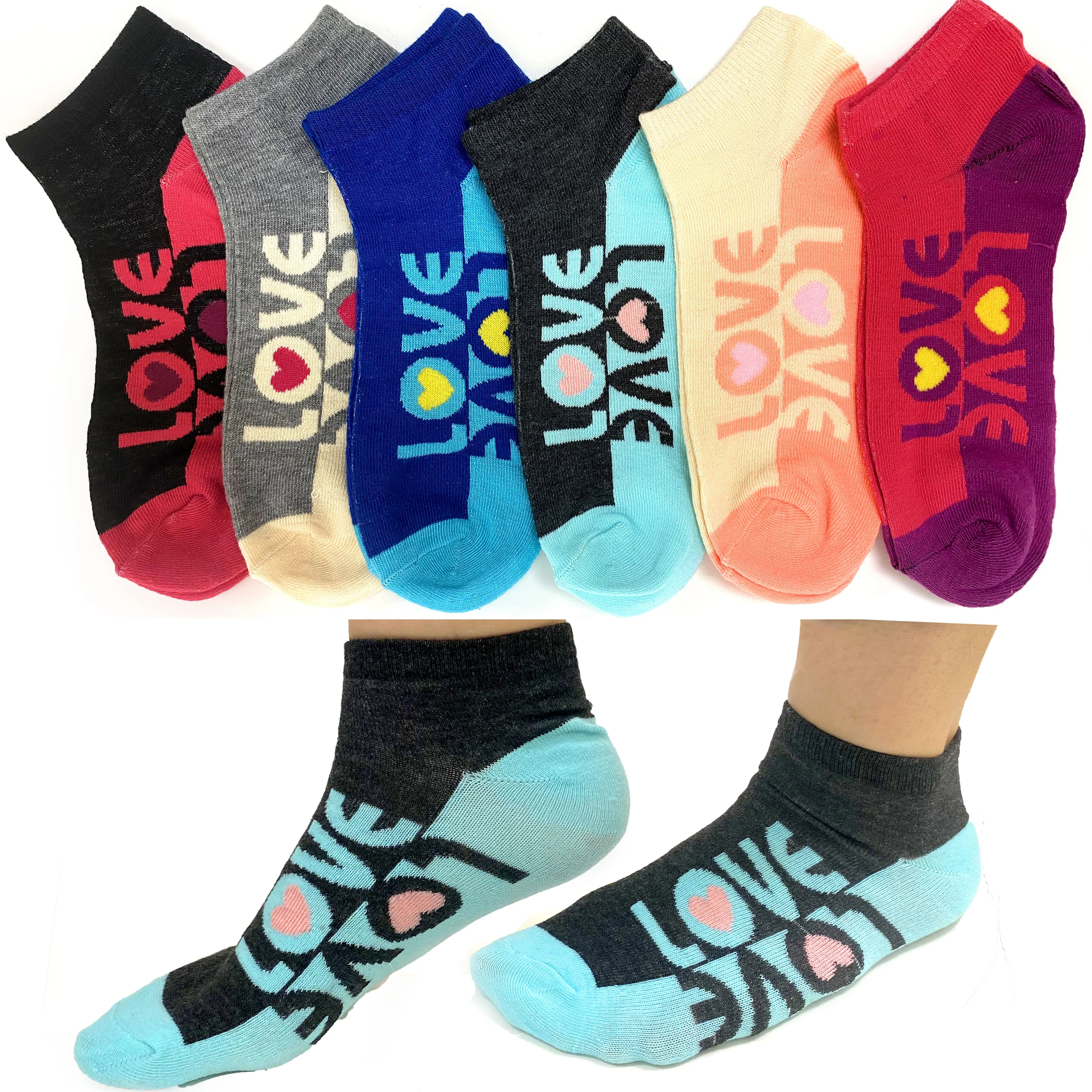 6 Pairs Women's Girls Love Ankle Socks Low Cut Cotton Colorful Casual Size 9-11