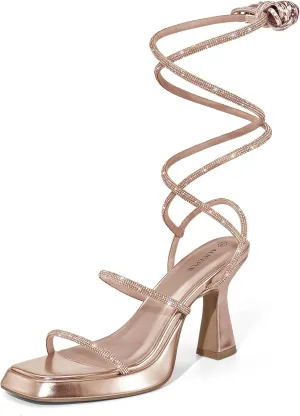 ALICEPUB Women's Chunky Block Heels Strappy Heels Square Open Toe Heeled Sandals Short Heels Comfortable Dressy Shoes Wedding Bridal Party
