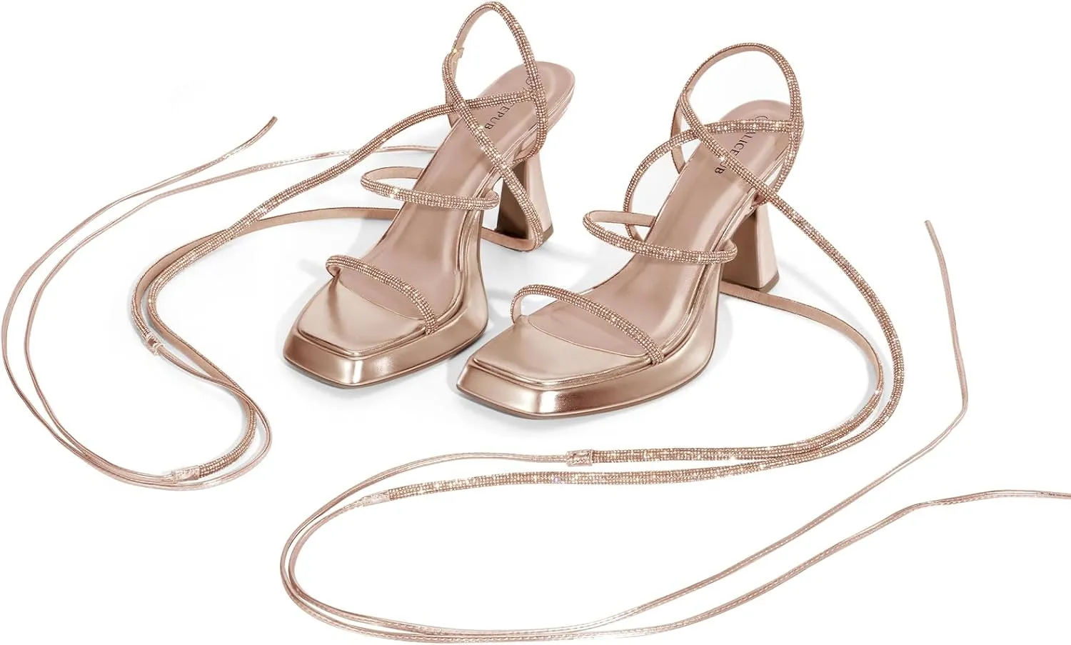 ALICEPUB Women's Chunky Block Heels Strappy Heels Square Open Toe Heeled Sandals Short Heels Comfortable Dressy Shoes Wedding Bridal Party