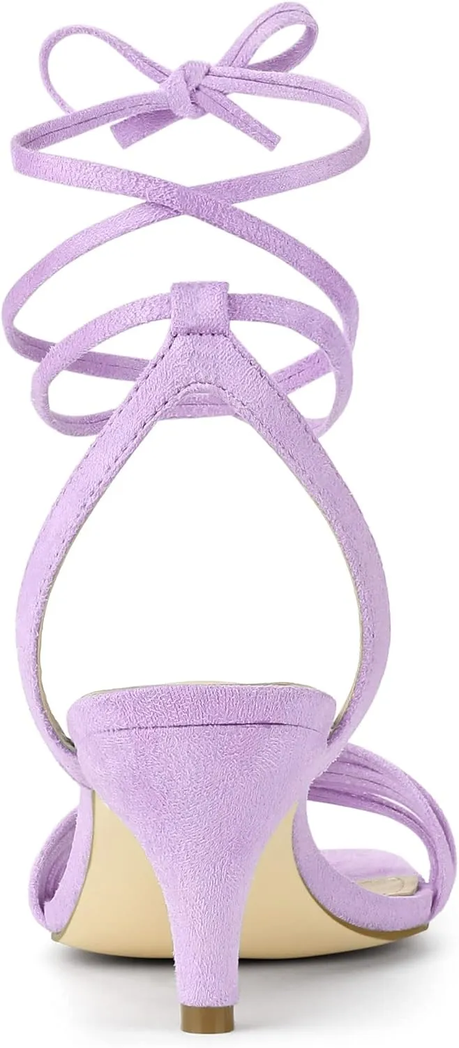 Allegra K Women's Kitten Heel Lace Up Suede Heel Sandals