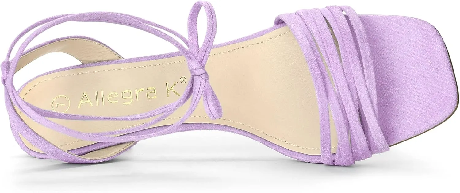 Allegra K Women's Kitten Heel Lace Up Suede Heel Sandals
