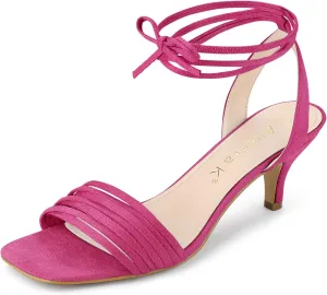 Allegra K Women's Kitten Heel Lace Up Suede Heel Sandals