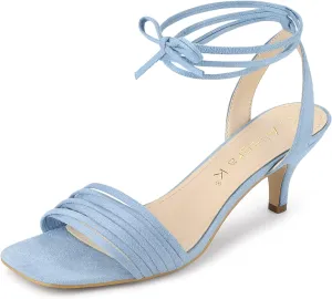 Allegra K Women's Kitten Heel Lace Up Suede Heel Sandals