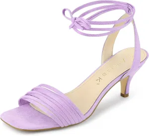 Allegra K Women's Kitten Heel Lace Up Suede Heel Sandals