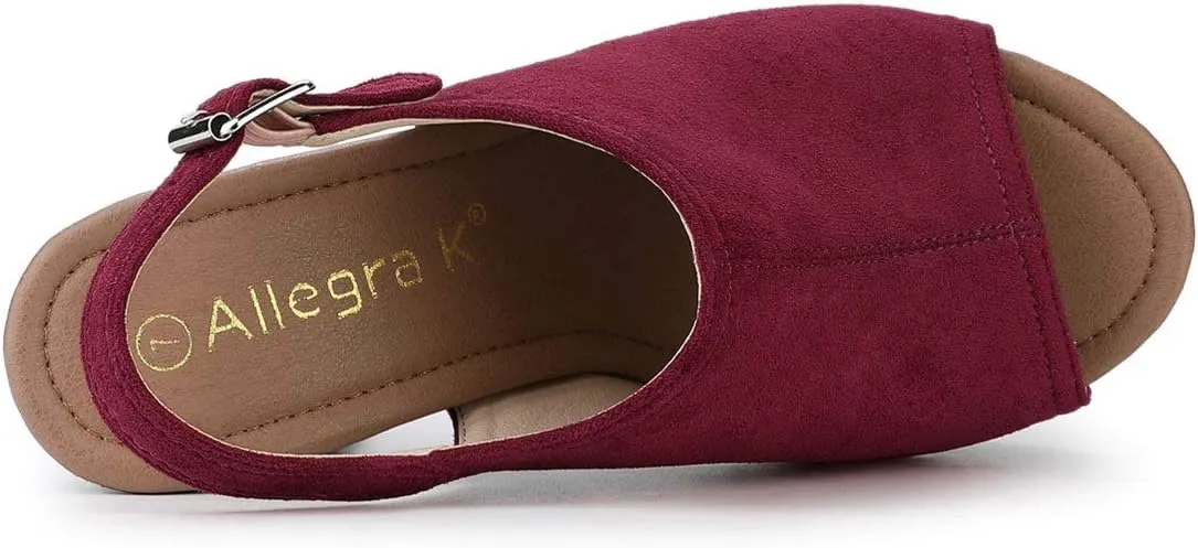 Allegra K Women's Open Toe Slingback Platform Chunky Heels Sandals