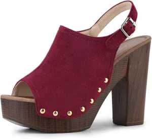 Allegra K Women's Open Toe Slingback Platform Chunky Heels Sandals