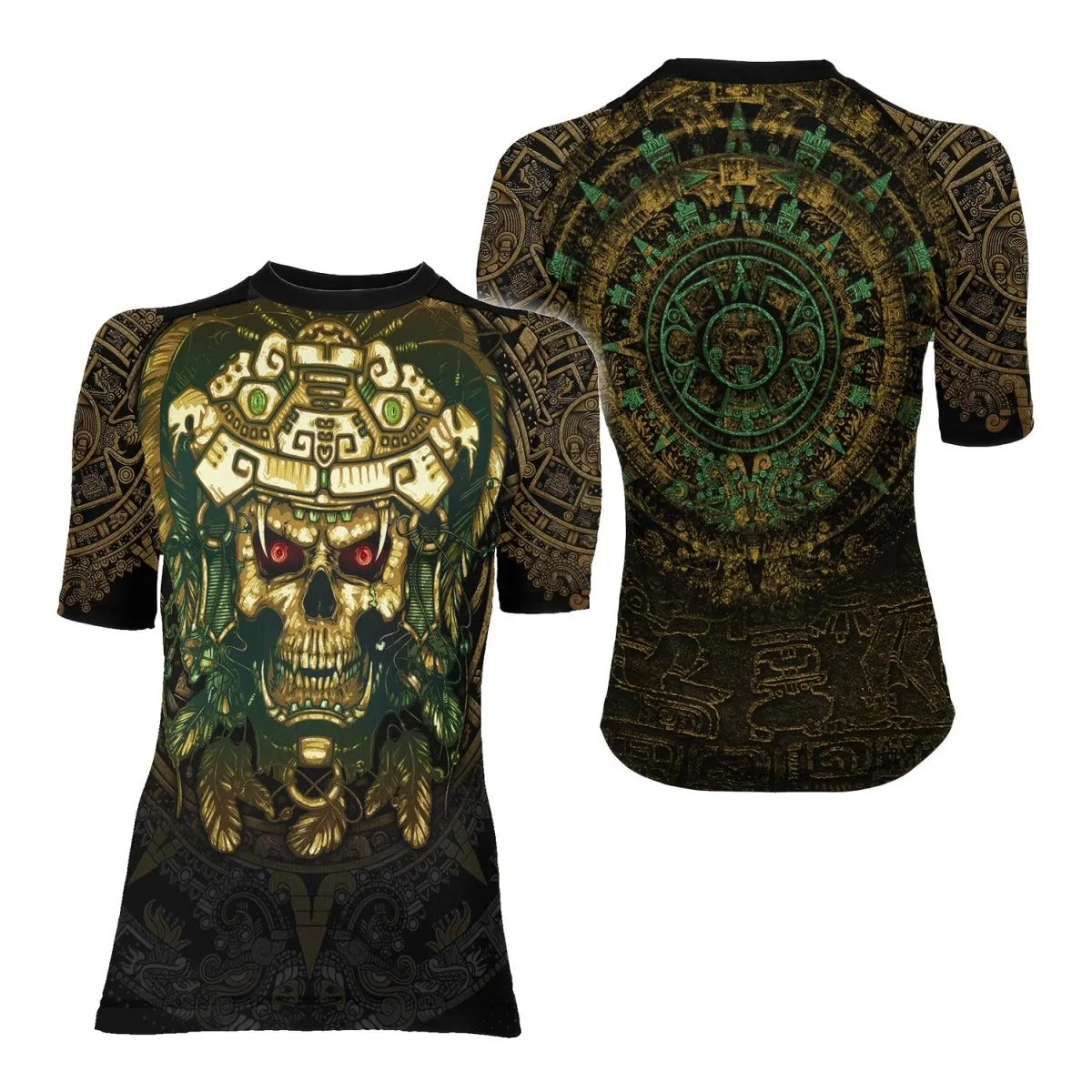 Aztec Jungle Warrior Mask Women's Short Sleeve Rash Guard