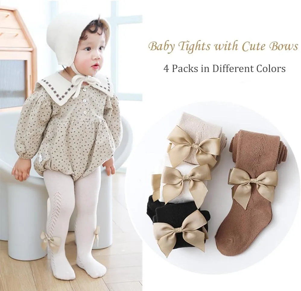 Baby Girl Tights Toddler Cable Knit Tights with Bow Seamless Mesh Leggings Stockings Infant Cotton Pantyhose