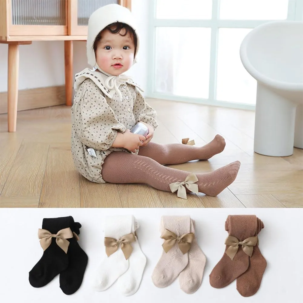 Baby Girl Tights Toddler Cable Knit Tights with Bow Seamless Mesh Leggings Stockings Infant Cotton Pantyhose