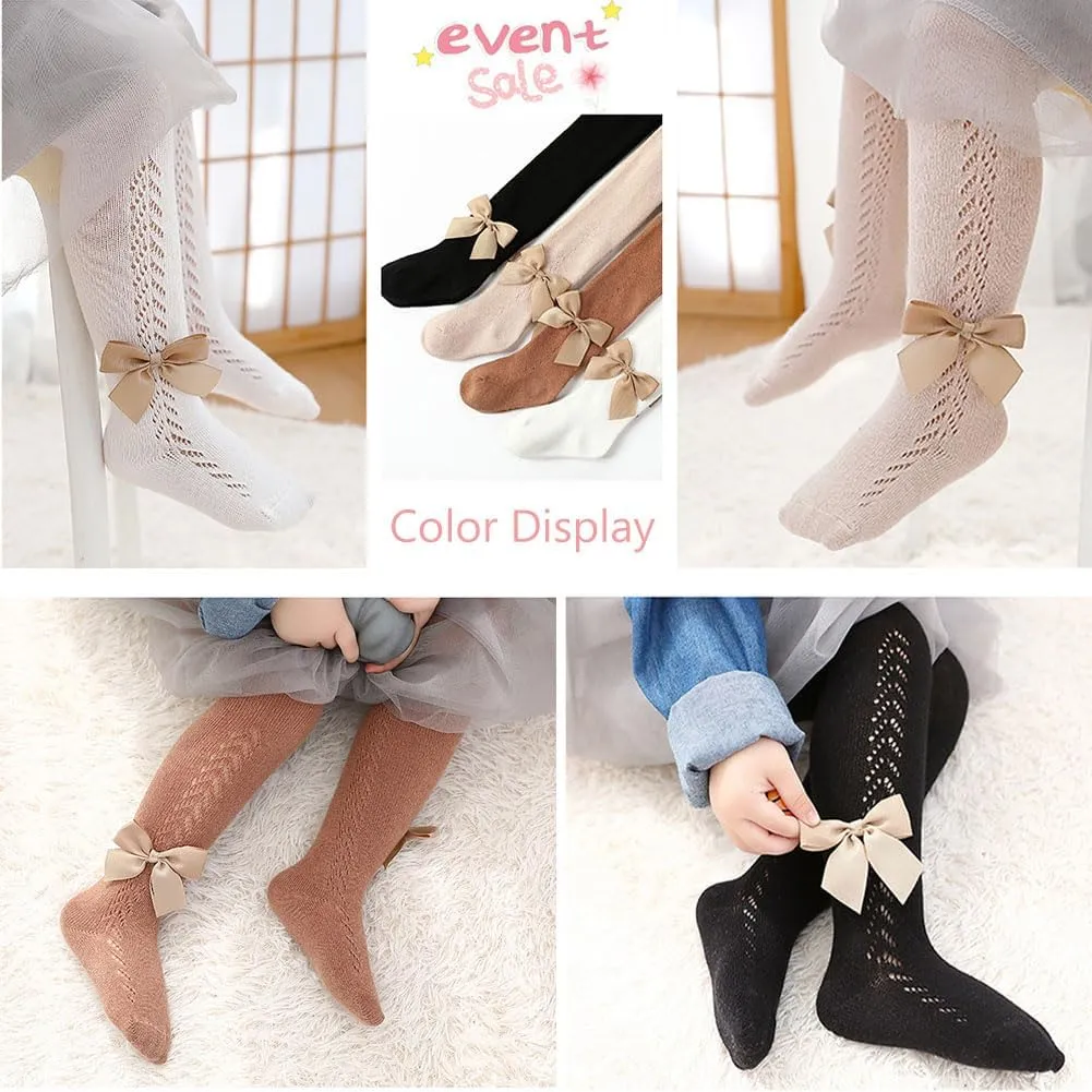 Baby Girl Tights Toddler Cable Knit Tights with Bow Seamless Mesh Leggings Stockings Infant Cotton Pantyhose