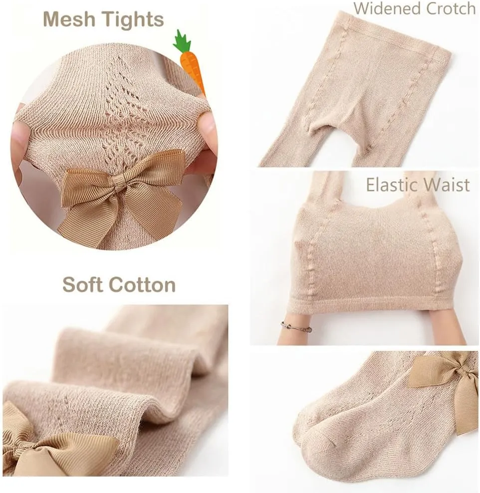 Baby Girl Tights Toddler Cable Knit Tights with Bow Seamless Mesh Leggings Stockings Infant Cotton Pantyhose