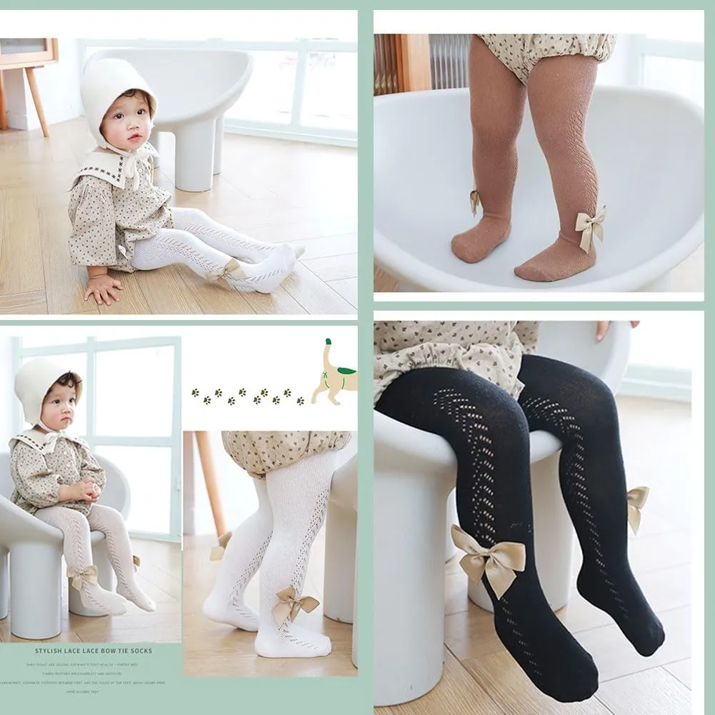 Baby Girl Tights Toddler Cable Knit Tights with Bow Seamless Mesh Leggings Stockings Infant Cotton Pantyhose