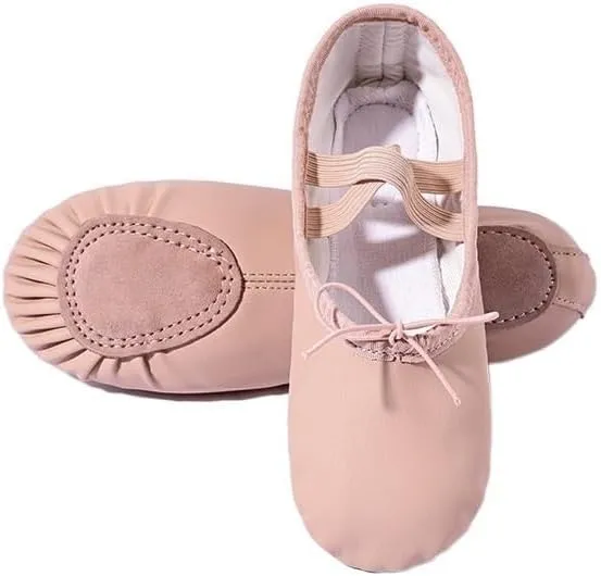 Ballet Shoes Children Gymnastics Dance Shoes Girls Soft Sole Adult Folk Dance Beginners PU Leather Pink Ballet Training Shoes for Women Dance Shoes(Lace Up Full Sole,23)