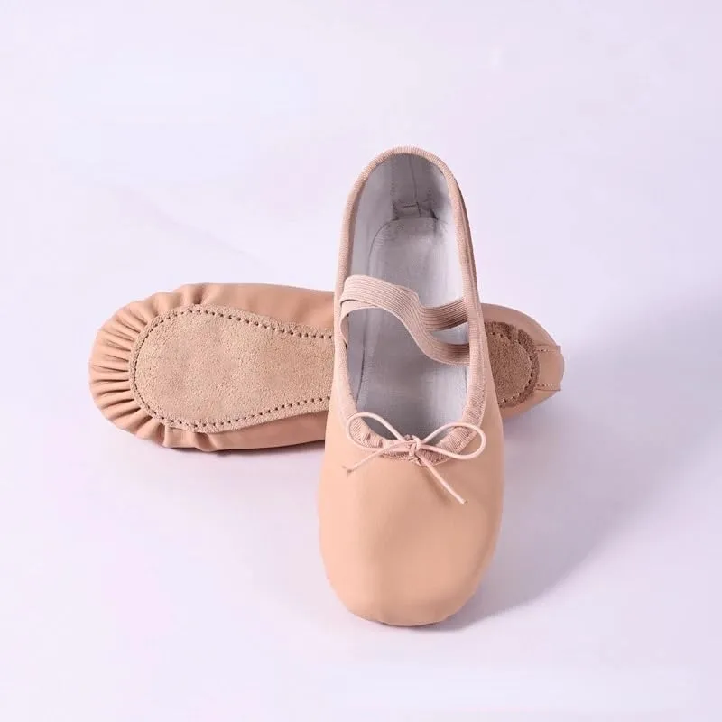 Ballet Shoes Children Gymnastics Dance Shoes Girls Soft Sole Adult Folk Dance Beginners PU Leather Pink Ballet Training Shoes for Women Dance Shoes(Lace Up Full Sole,23)