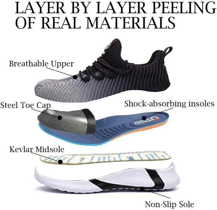 baobeijiadao Steel Toe Shoes for Men Women Arch Support Non-Slip Comfortable Lightweight Work Safety Shoes Puncture Proof Slip Resistant