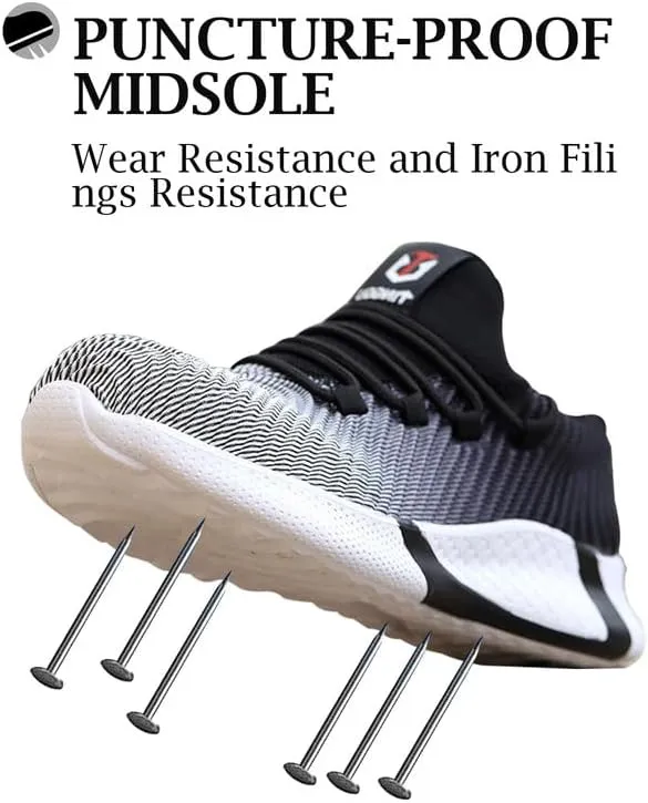 baobeijiadao Steel Toe Shoes for Men Women Arch Support Non-Slip Comfortable Lightweight Work Safety Shoes Puncture Proof Slip Resistant