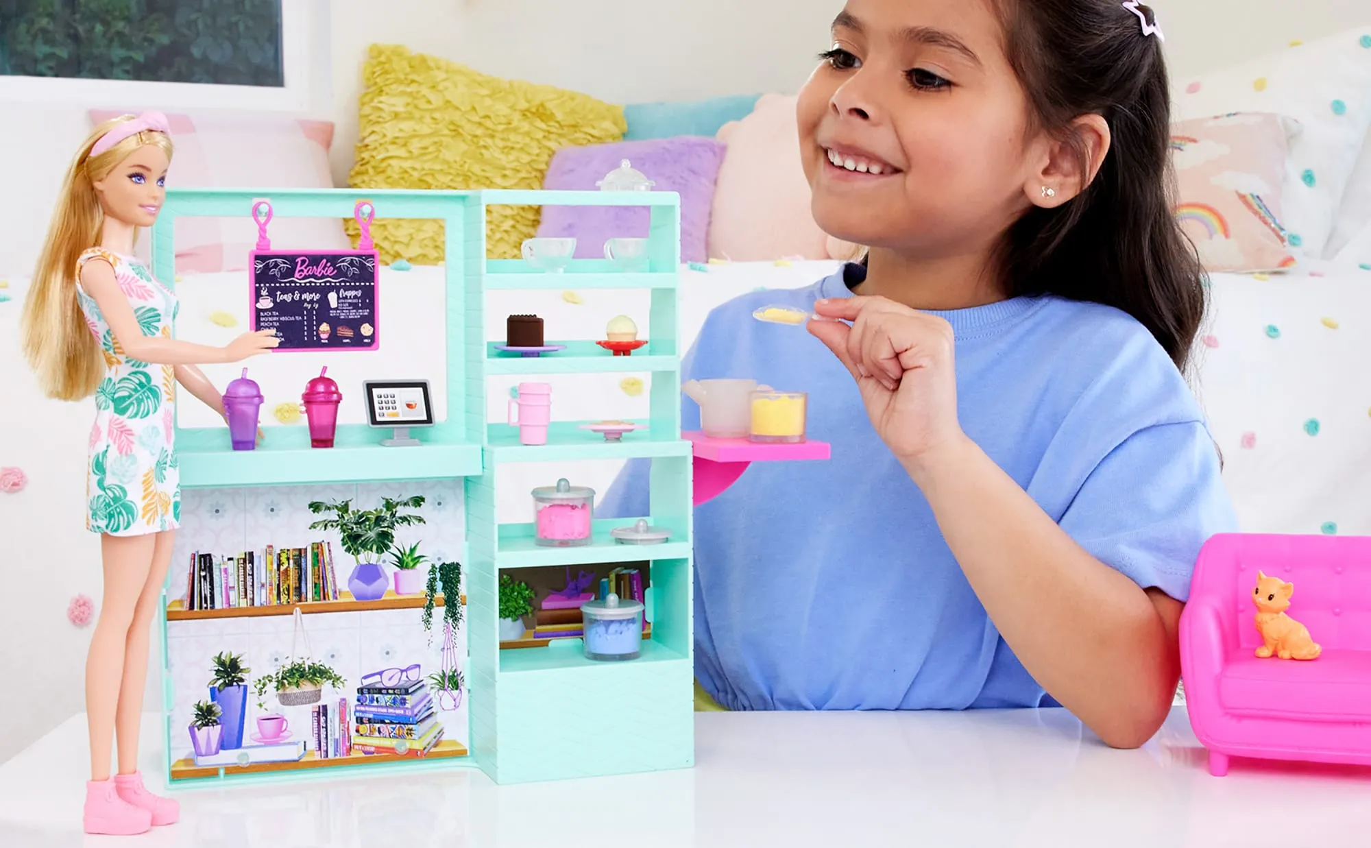 Barbie Cute ‘n’ Cozy Café Doll And Playset, 21 Accessories With Color Change Teapot