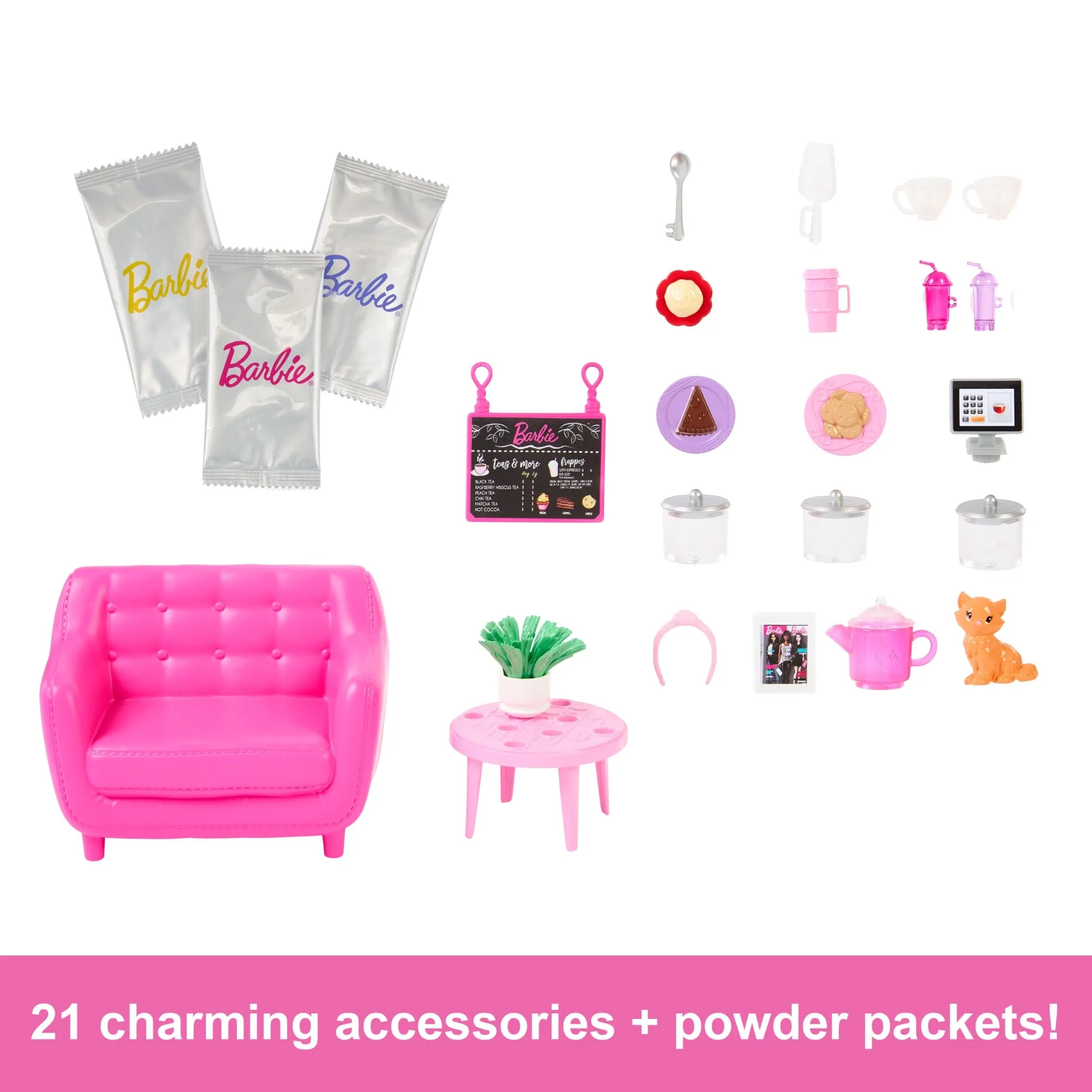 Barbie Cute ‘n’ Cozy Café Doll And Playset, 21 Accessories With Color Change Teapot