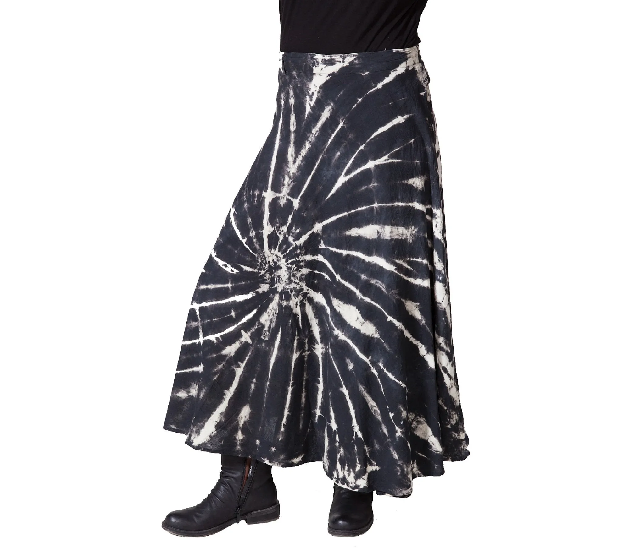 Black and White Tie Dye Skirt, Maxi Wrap Skirt, 100% Cotton, Hippy Skirt