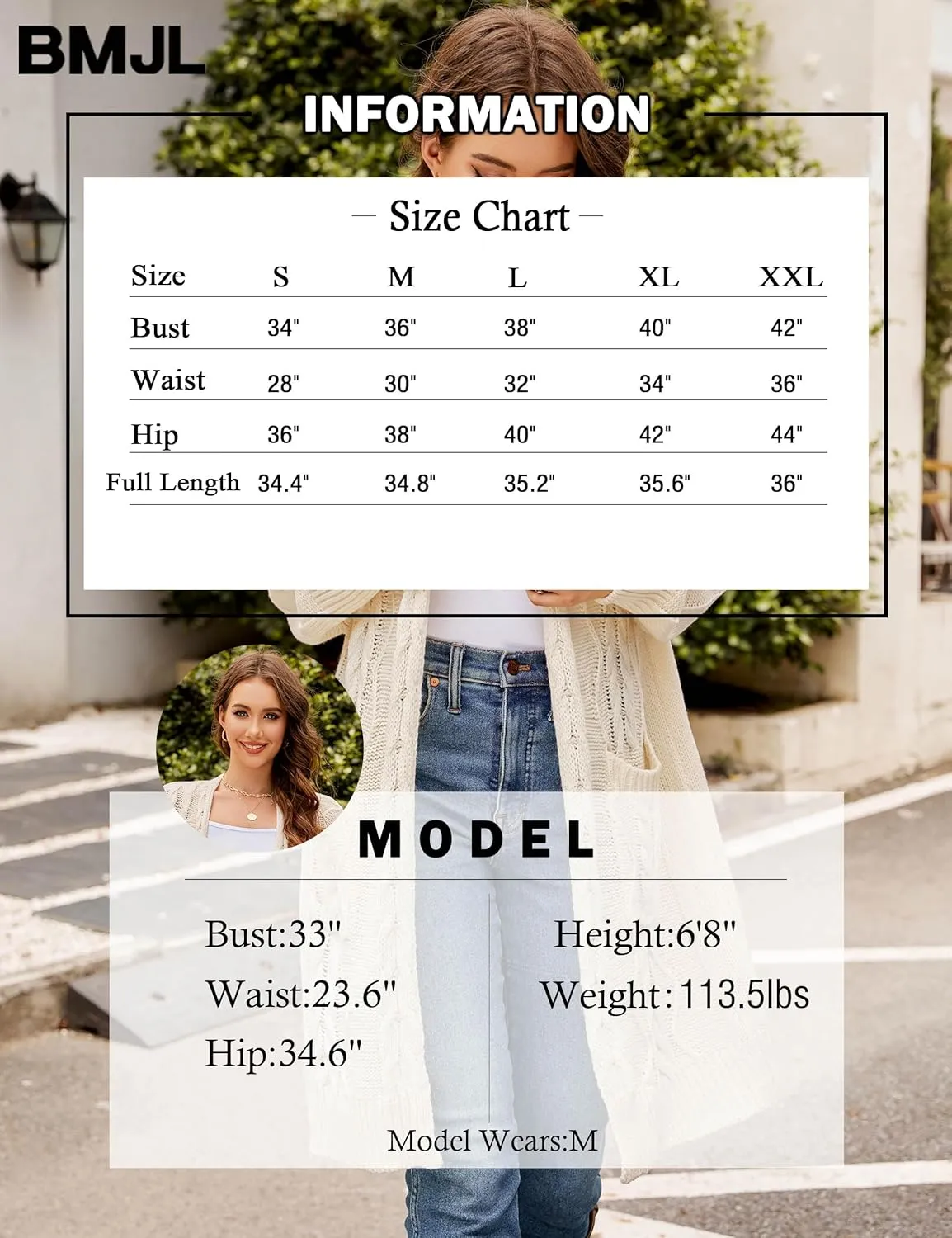 BMJL Womens Fall/Winter Cardigans Hooded Cable Knit Sweaters Oversized Open Front Coats with Pockets 2023