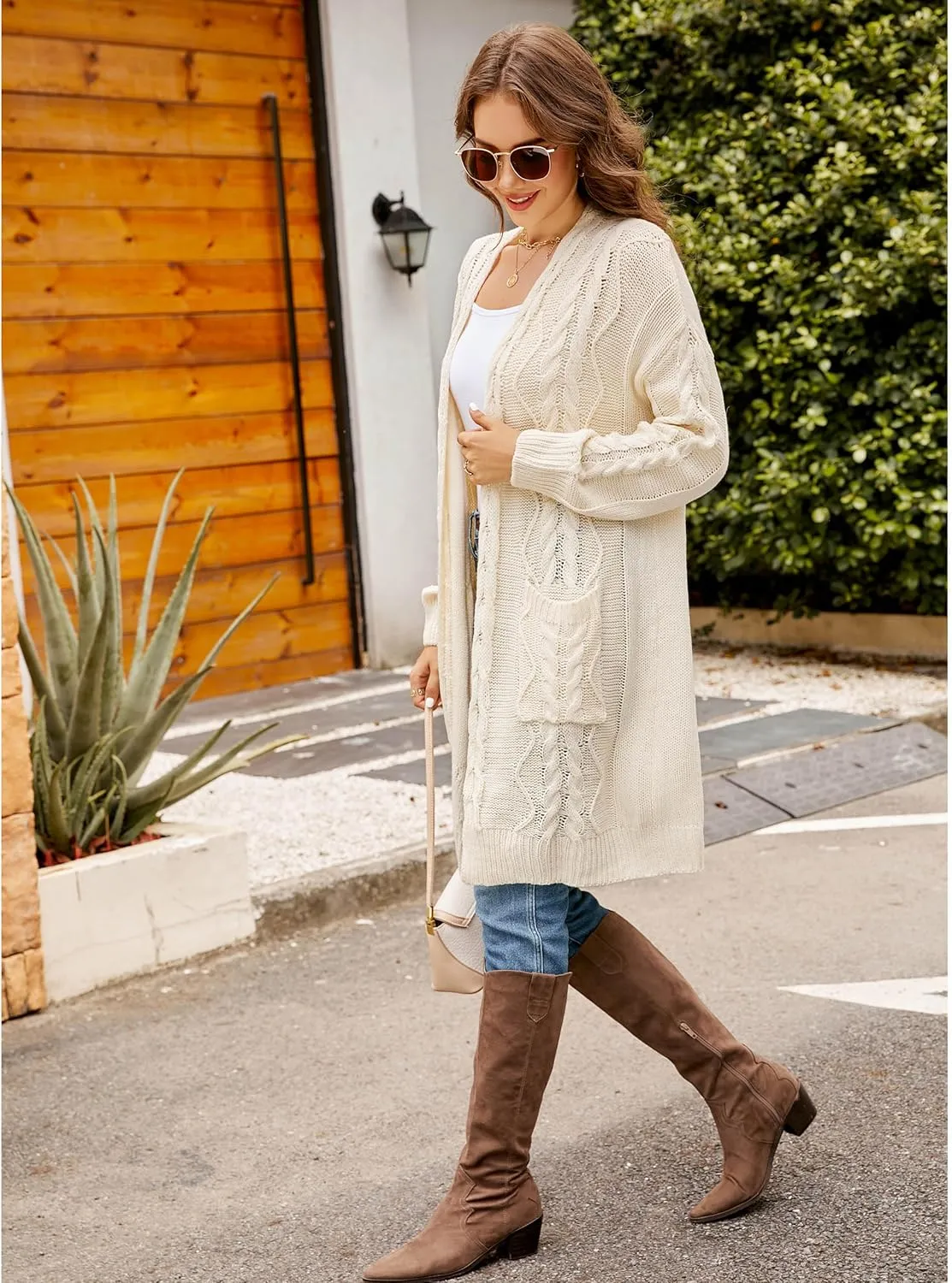 BMJL Womens Fall/Winter Cardigans Hooded Cable Knit Sweaters Oversized Open Front Coats with Pockets 2023