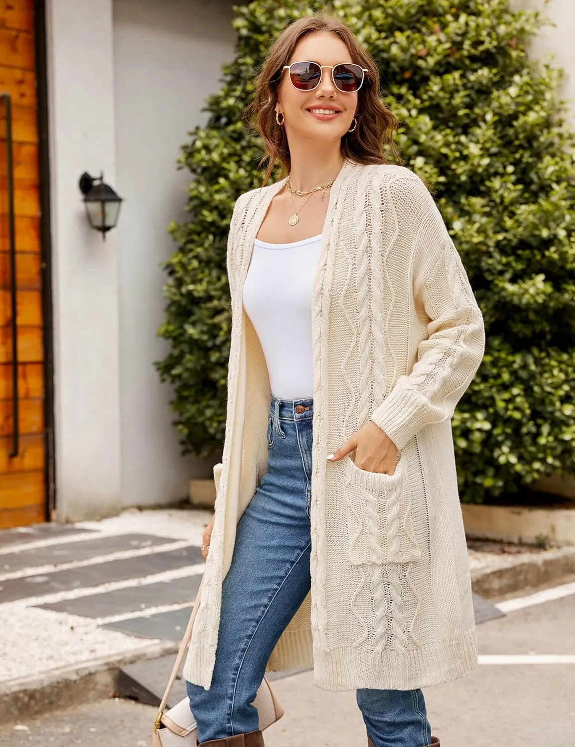 BMJL Womens Fall/Winter Cardigans Hooded Cable Knit Sweaters Oversized Open Front Coats with Pockets 2023