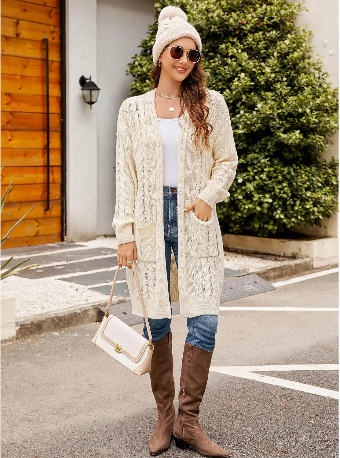 BMJL Womens Fall/Winter Cardigans Hooded Cable Knit Sweaters Oversized Open Front Coats with Pockets 2023
