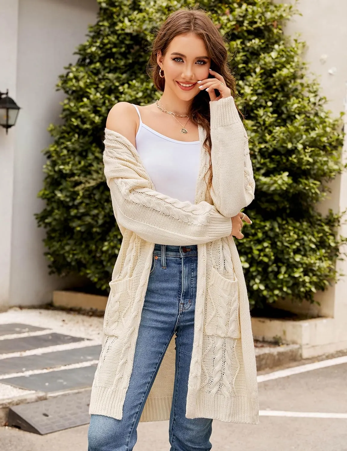 BMJL Womens Fall/Winter Cardigans Hooded Cable Knit Sweaters Oversized Open Front Coats with Pockets 2023