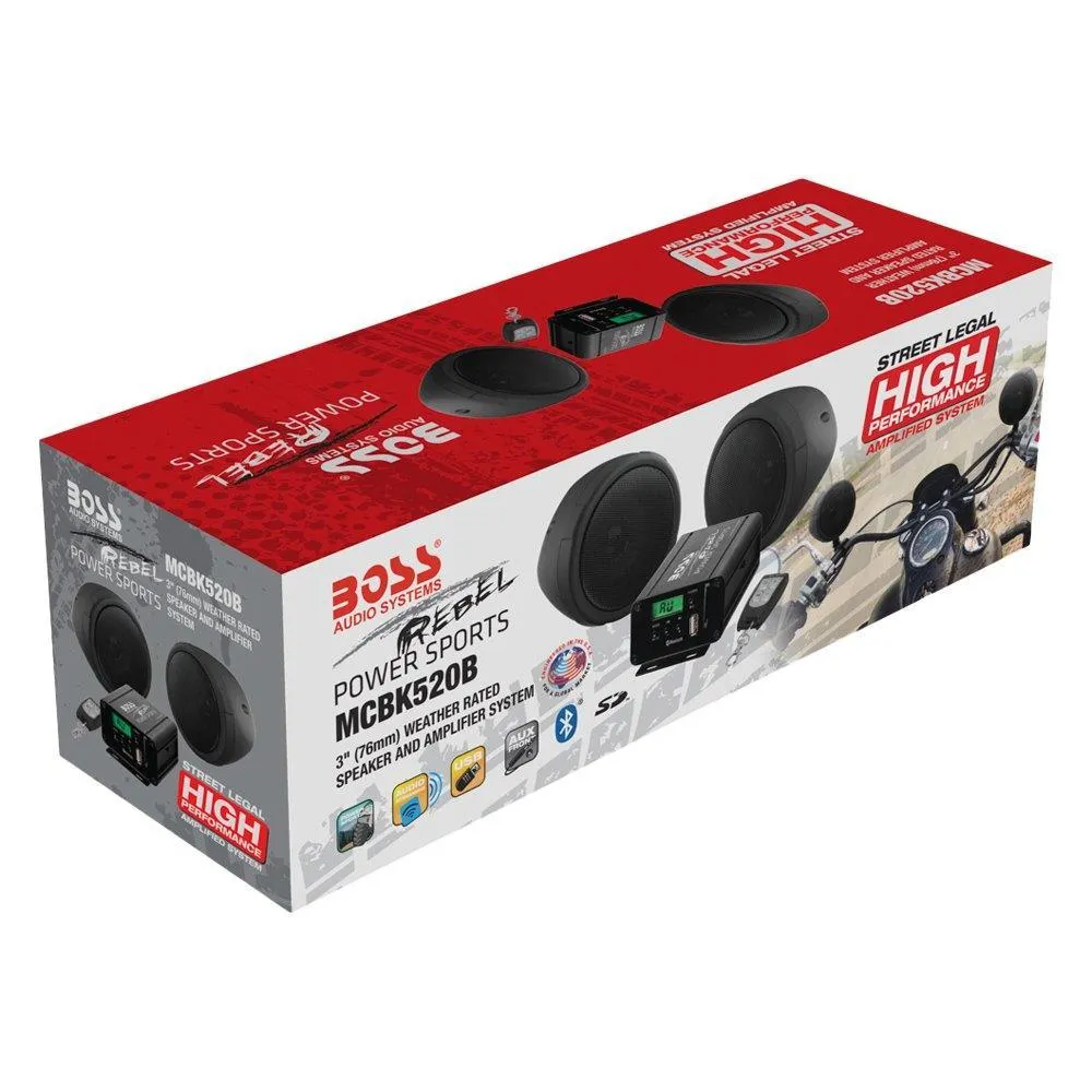 Boss Audio 3in Black 2-Channel Amplified Motorcycle/ATV 600W Weatherproof Speaker Kit