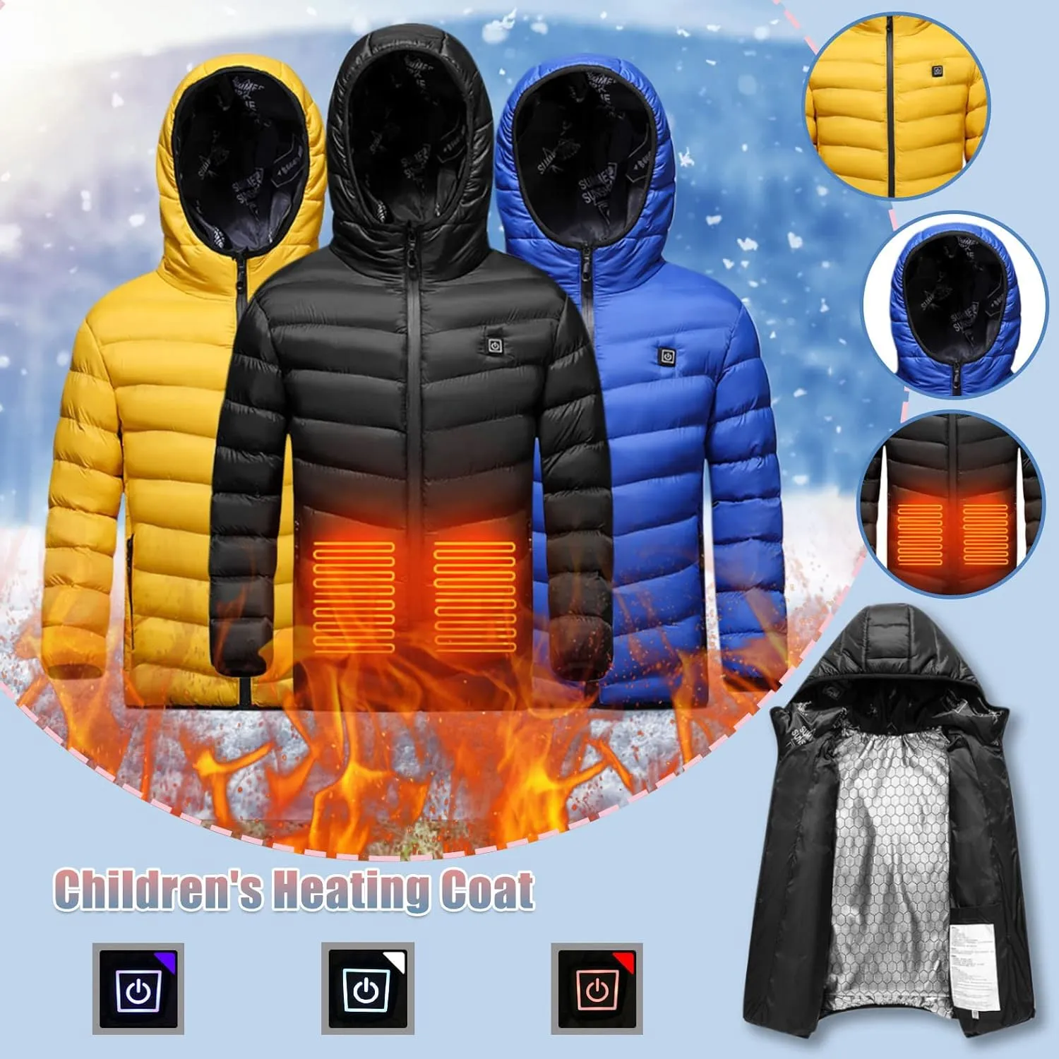 Boys Girls Heated Jacket Electric USB Rechargeable Outwear Children Hoodie Heated Coat Thermal Body Warmer Jackets