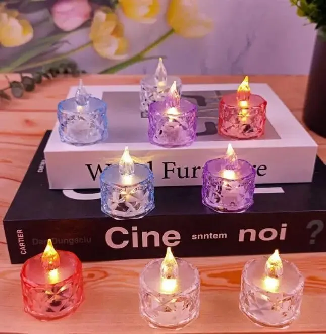 C R Tradelink Flameless and Smokeless Decorative Candles Transparent Acrylic Led Tea Light Candle for Christmas, Festival,Candles_N (Pack-6)