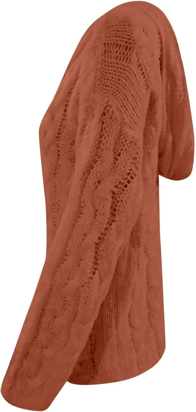 Cable Knit Sweater for Women Oversized Hoodie Sweaters Long Sleeve V Neck Pullover Top Loose Hooded Jumper Knitwear