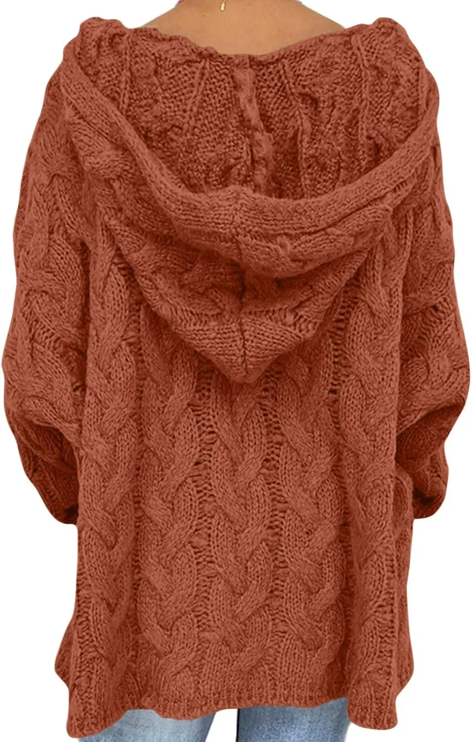 Cable Knit Sweater for Women Oversized Hoodie Sweaters Long Sleeve V Neck Pullover Top Loose Hooded Jumper Knitwear