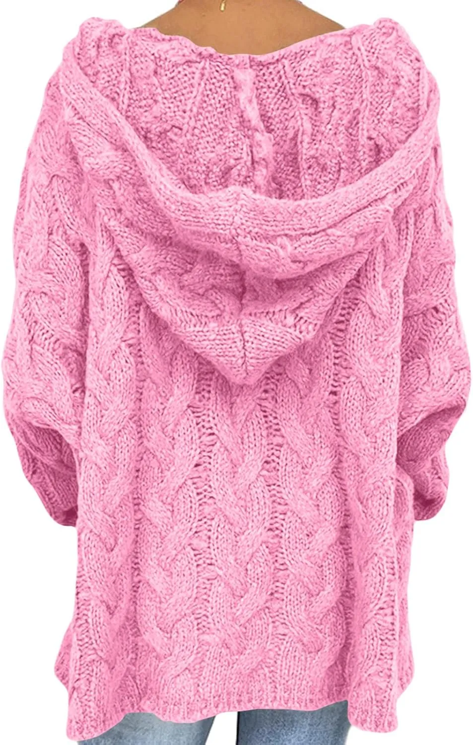 Cable Knit Sweater for Women Oversized Hoodie Sweaters Long Sleeve V Neck Pullover Top Loose Hooded Jumper Knitwear