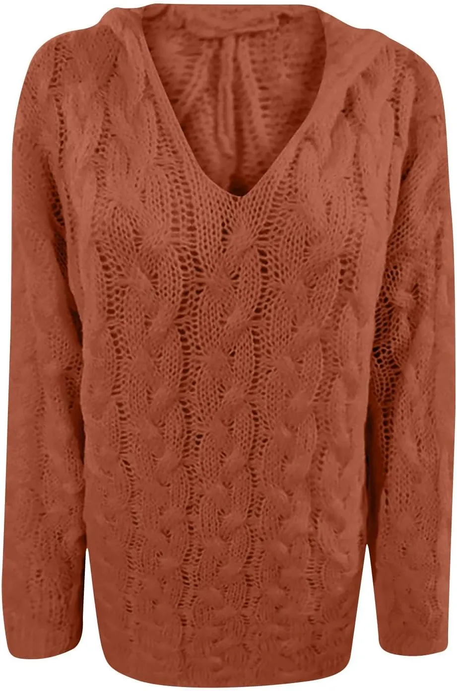 Cable Knit Sweater for Women Oversized Hoodie Sweaters Long Sleeve V Neck Pullover Top Loose Hooded Jumper Knitwear