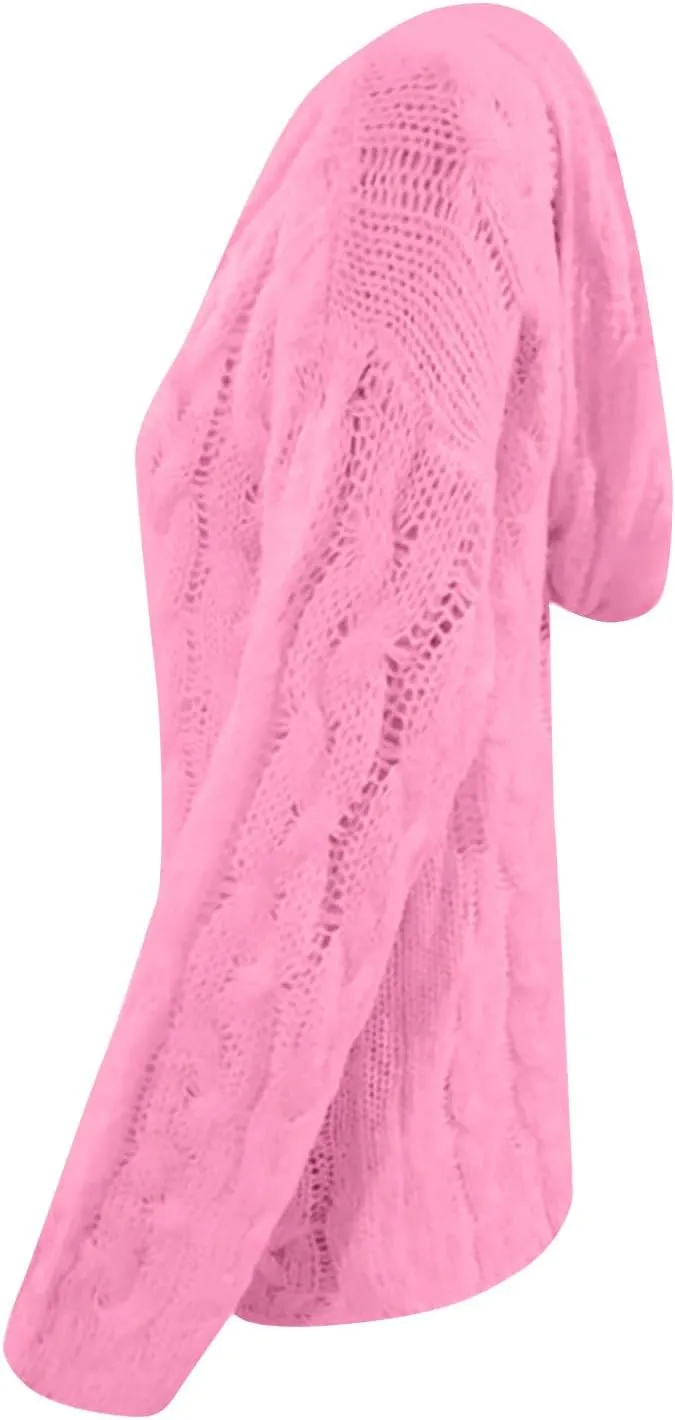 Cable Knit Sweater for Women Oversized Hoodie Sweaters Long Sleeve V Neck Pullover Top Loose Hooded Jumper Knitwear
