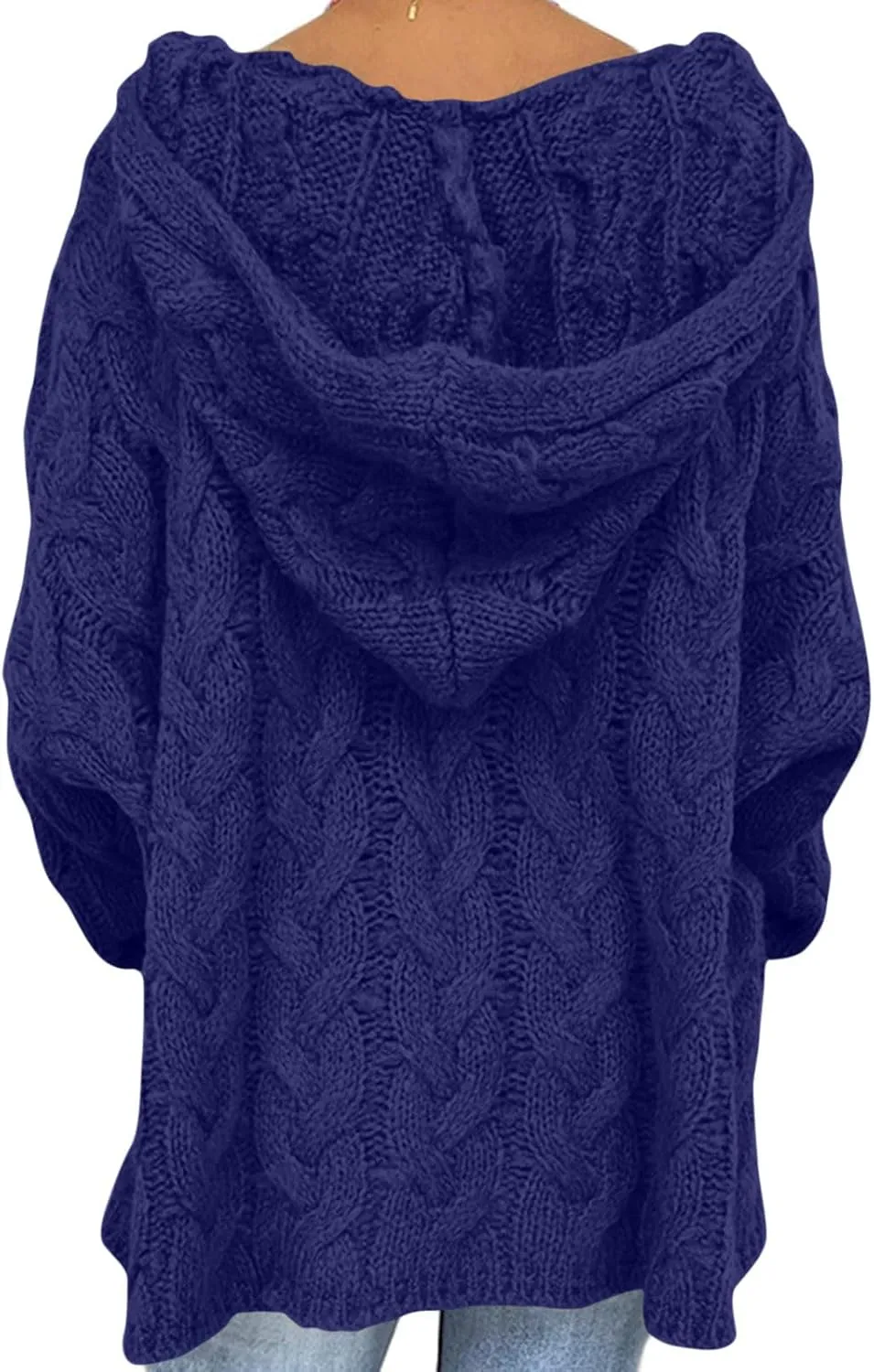 Cable Knit Sweater for Women Oversized Hoodie Sweaters Long Sleeve V Neck Pullover Top Loose Hooded Jumper Knitwear